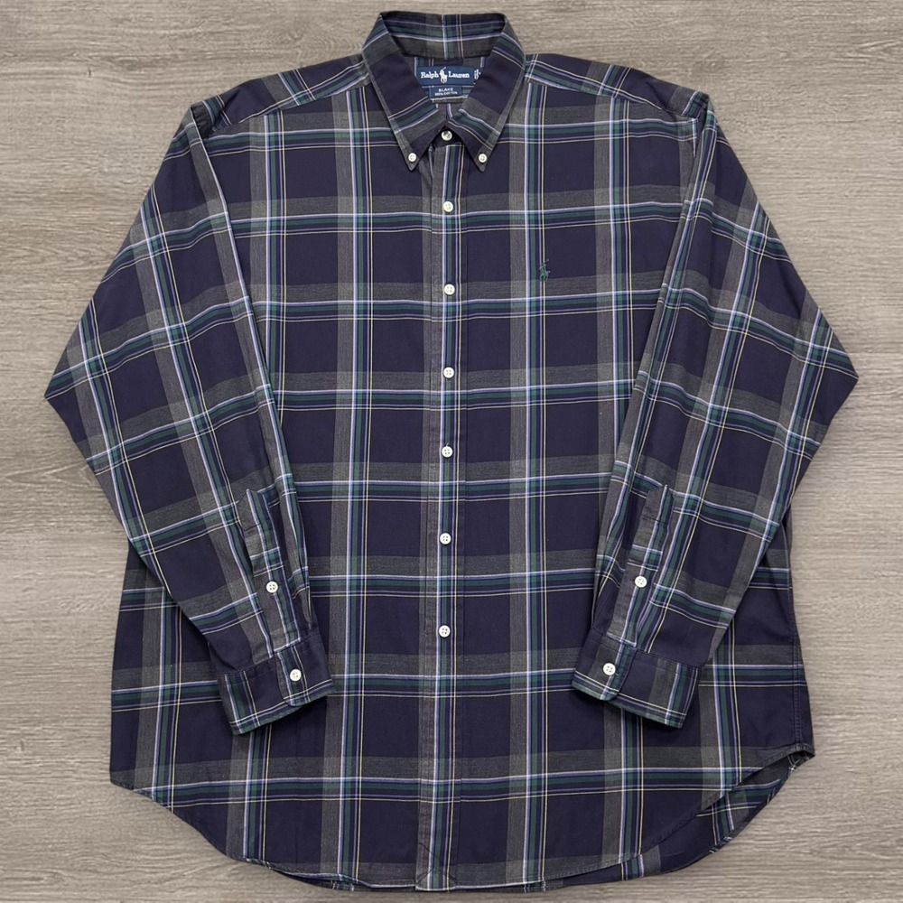 Ralph Lauren Blake Shirt Men's XL Navy Blue Plaid Button Down Long Sleeve Preppy